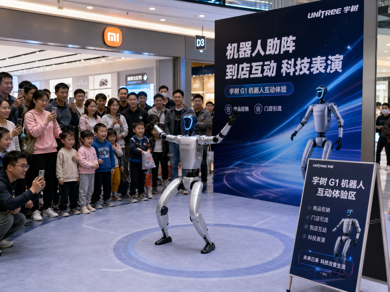商品促销场景：机器人助阵到店互动与科技表演